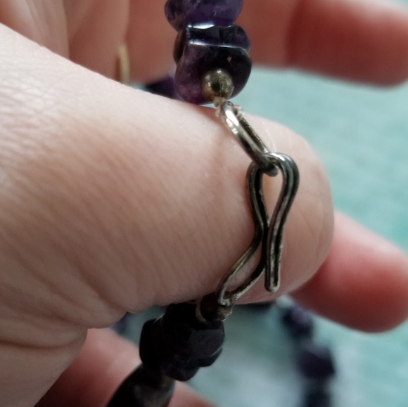 Relisted -Amethyst gemstone bead necklace purple real stone long strand silver - Picture 7 of 10